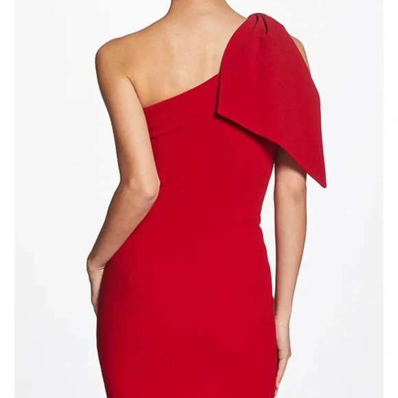 Dress the Population Tiffany Midi One Shoulder Bow in Garnet Size XL - Picture 5 of 15